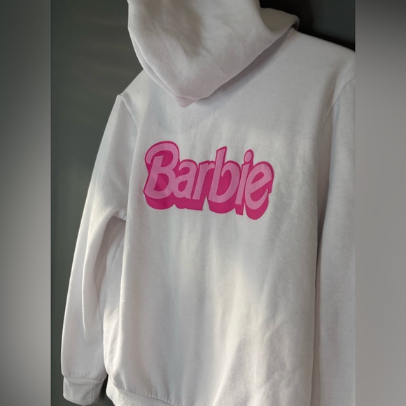 Barbie size small White Hoodie with Pink Barbie Logo, full front zip - Picture 7 of 8